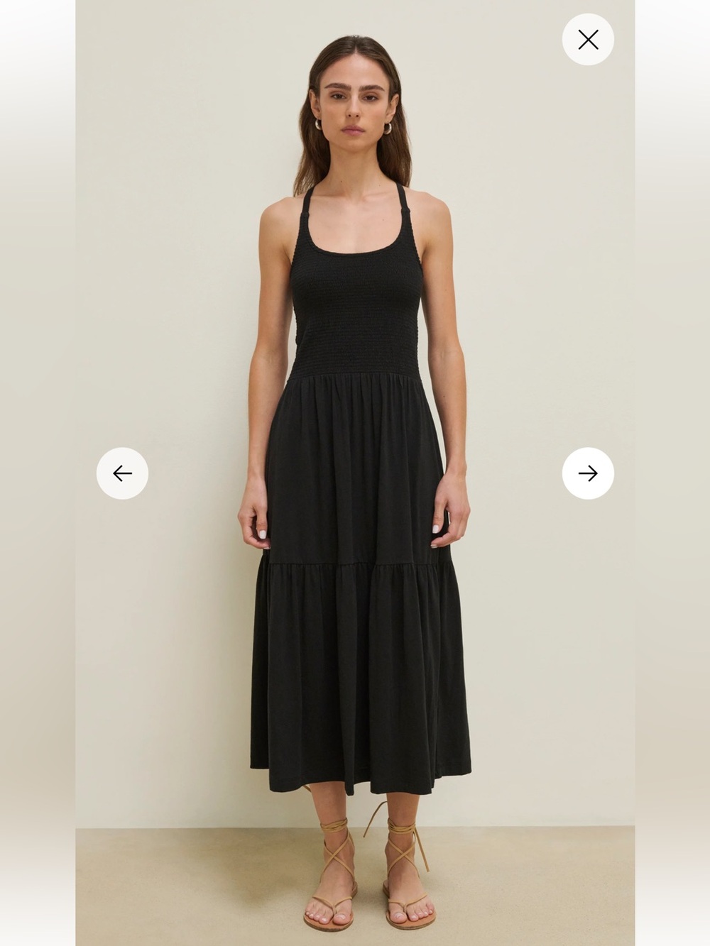 NATION LTD Penelope Black Smocked Tank Tiered Midi Dress